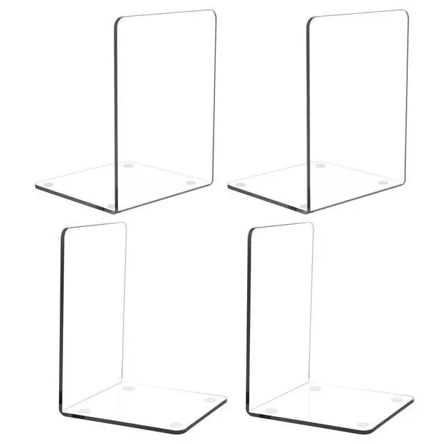 Main image of 2 Pair Plastic Acrylic Bookends Pair Organizer Bookshelf Decor Decorative Bedroom Library Office School Supplies Stationery Gift (3.54x4.72x6.7 Inch) | 4 Piece, 6.7 x 4.72, Smooth Edge