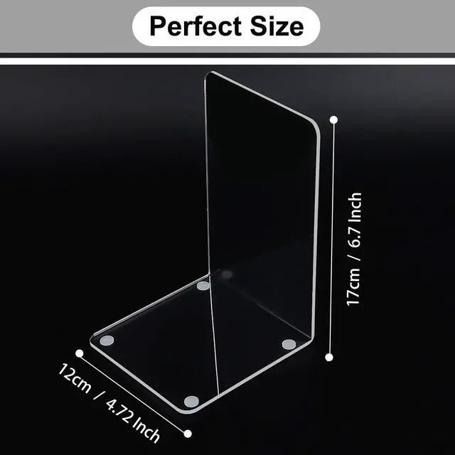Alt view image 2 of 7 - 2 Pair Plastic Acrylic Bookends Pair Organizer Bookshelf Decor Decorative Bedroom Library Office School Supplies Stationery Gift (3.54x4.72x6.7 Inch) | 4 Piece, 6.7 x 4.72, Smooth Edge