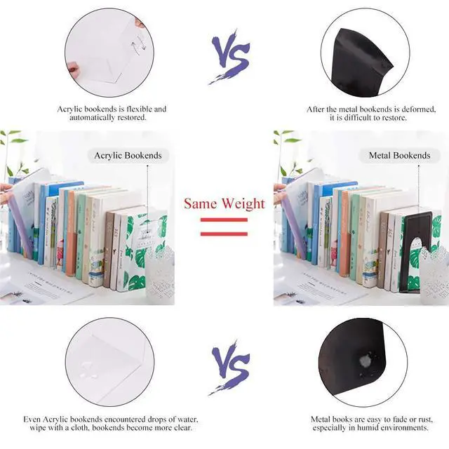 Alt view image 6 of 7 - 2 Pair Plastic Acrylic Bookends Pair Organizer Bookshelf Decor Decorative Bedroom Library Office School Supplies Stationery Gift (3.54x4.72x6.7 Inch) | 4 Piece, 6.7 x 4.72, Smooth Edge