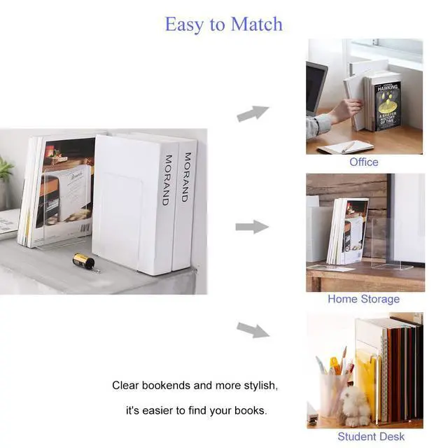 Alt view image 5 of 7 - 2 Pair Plastic Acrylic Bookends Pair Organizer Bookshelf Decor Decorative Bedroom Library Office School Supplies Stationery Gift (3.54x4.72x6.7 Inch) | 4 Piece, 6.7 x 4.72, Smooth Edge