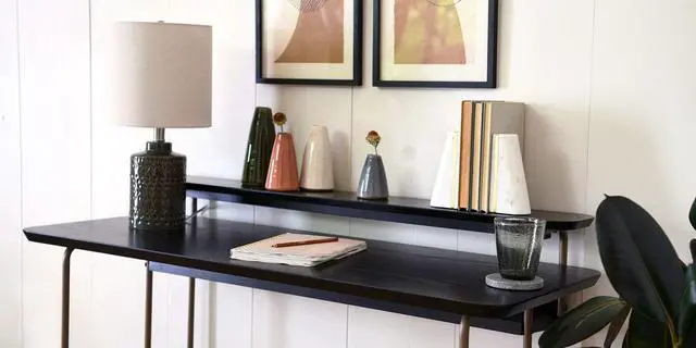 Alt view image 2 of 7 - Marble Geometric Bookends with Wood Inlay, White