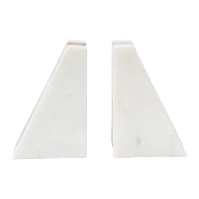 Alt view image 6 of 7 - Marble Geometric Bookends with Wood Inlay, White