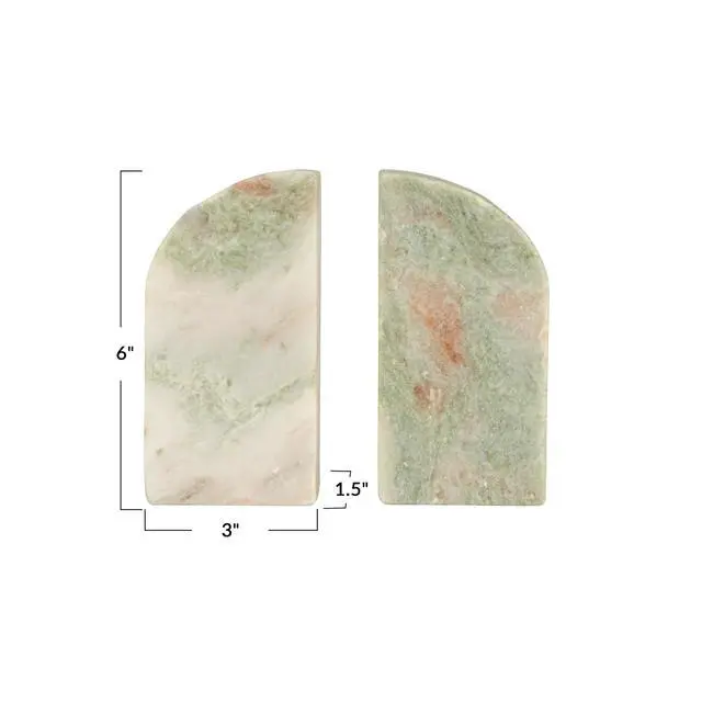 Alt view image 2 of 7 - Half Arch Marble Bookends, Green