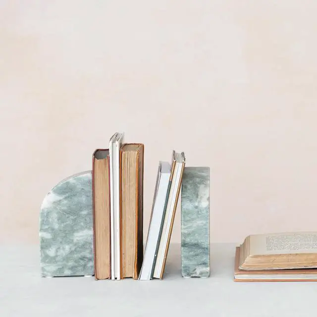 Alt view image 7 of 7 - Half Arch Marble Bookends, Green