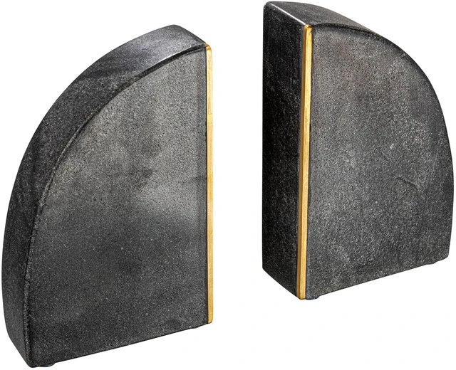 Main image of Boho Arched Semicircle Marble Bookends with Brass Detail, Set of 2, Black