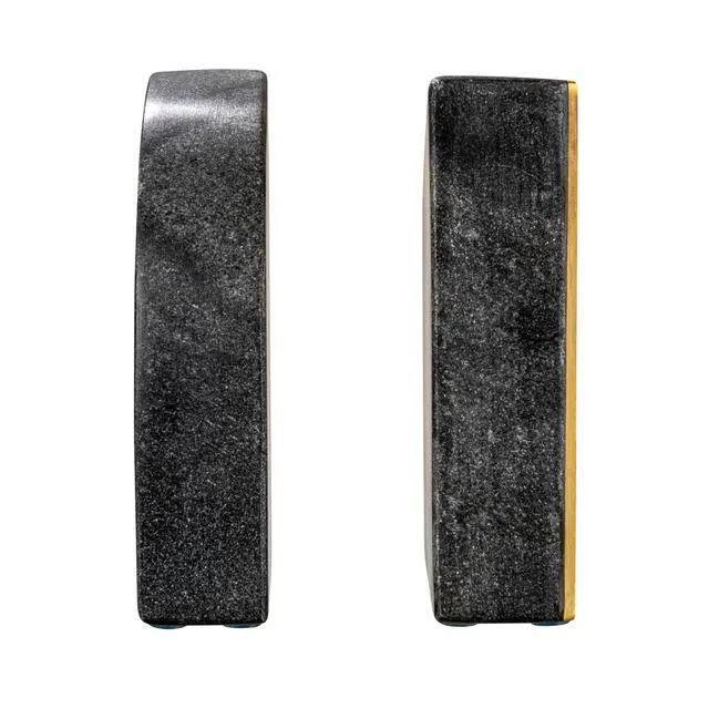 Alt view image 2 of 7 - Boho Arched Semicircle Marble Bookends with Brass Detail, Set of 2, Black
