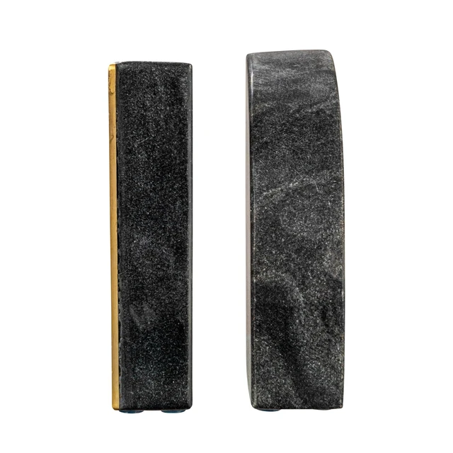 Alt view image 5 of 7 - Boho Arched Semicircle Marble Bookends with Brass Detail, Set of 2, Black