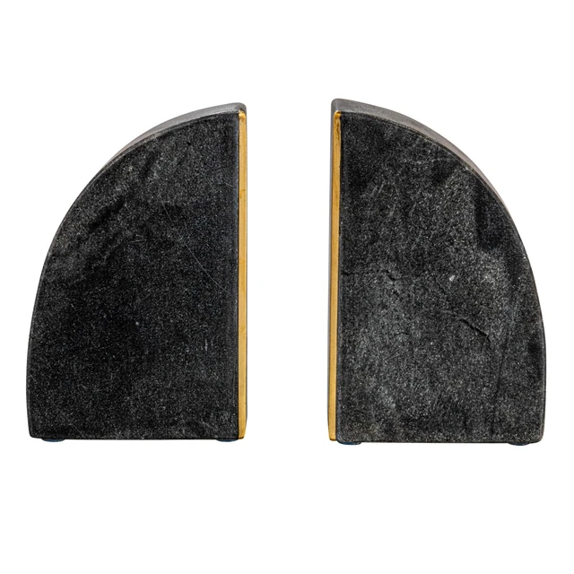 Alt view image 4 of 7 - Boho Arched Semicircle Marble Bookends with Brass Detail, Set of 2, Black