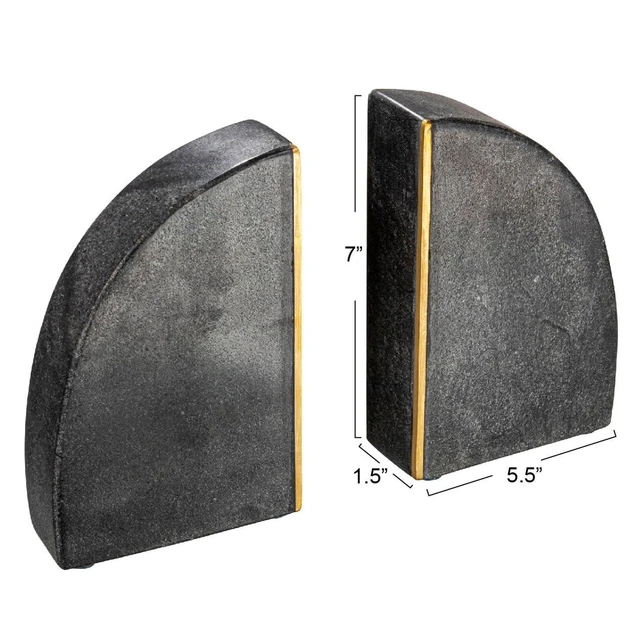 Alt view image 7 of 7 - Boho Arched Semicircle Marble Bookends with Brass Detail, Set of 2, Black
