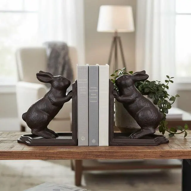 Alt view image 5 of 7 - Decorative Book Ends Cast Iron Cute Bunny Bookends,Vintage Heavy Duty Book Ends for Shelves,Book Ends for Heavy Books, 5.3lbs