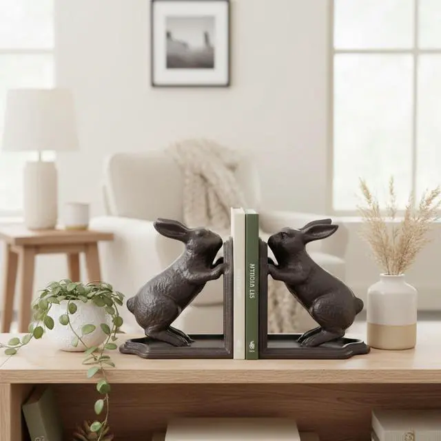 Alt view image 7 of 7 - Decorative Book Ends Cast Iron Cute Bunny Bookends,Vintage Heavy Duty Book Ends for Shelves,Book Ends for Heavy Books, 5.3lbs