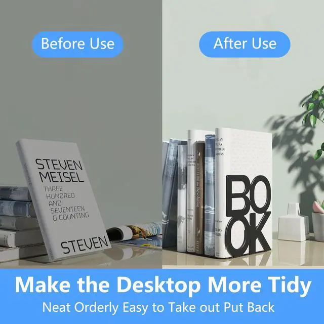 Alt view image 3 of 6 - Book Ends Black Metal BookEnds for Bookrack Desk,Books | Non-Skid Metal Book End Stopper for Books/CDs/DVDs