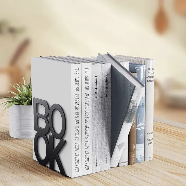 Alt view image 5 of 6 - Book Ends Black Metal BookEnds for Bookrack Desk,Books | Non-Skid Metal Book End Stopper for Books/CDs/DVDs