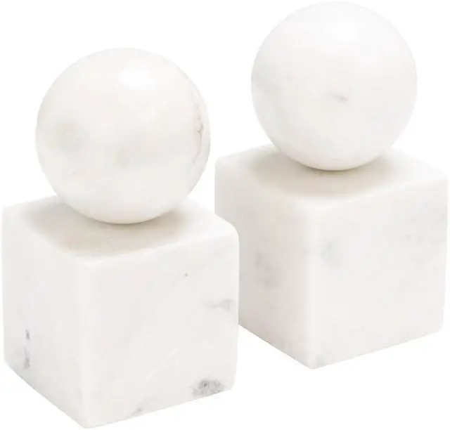 Main image of 2-Piece Marble Geometric Bookends, White