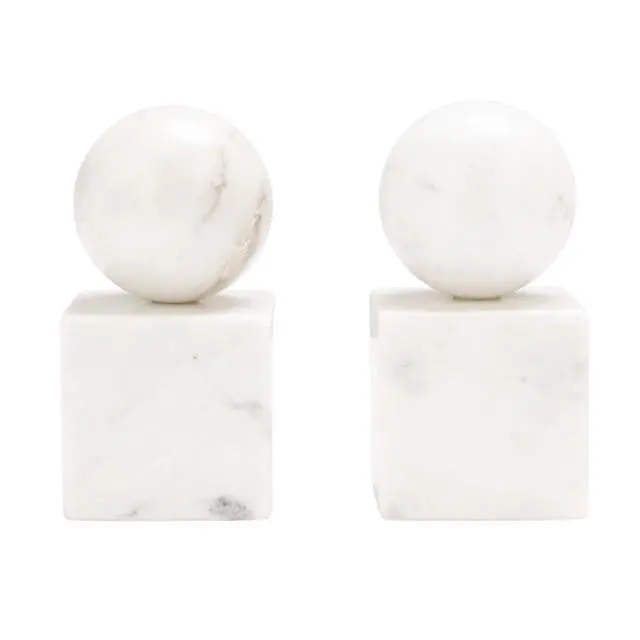 Alt view image 5 of 7 - 2-Piece Marble Geometric Bookends, White