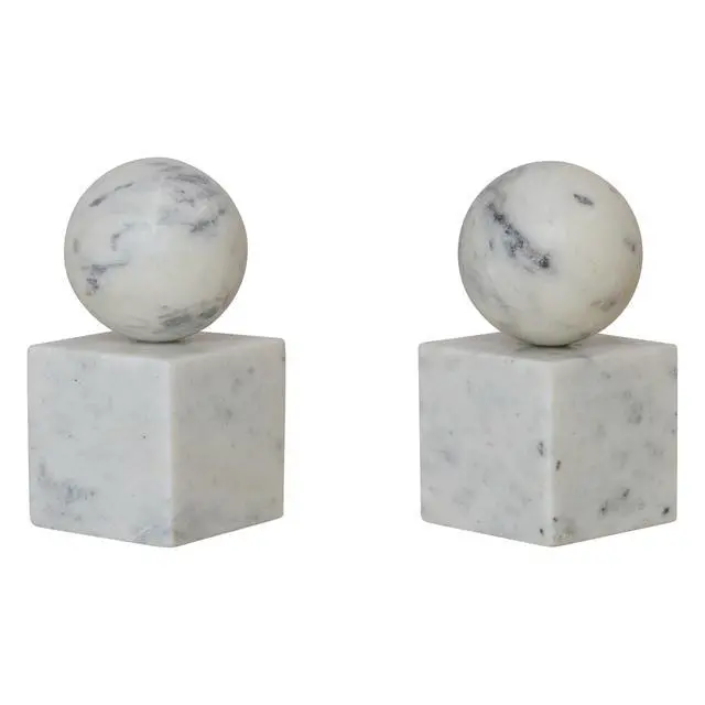 Alt view image 3 of 7 - 2-Piece Marble Geometric Bookends, White