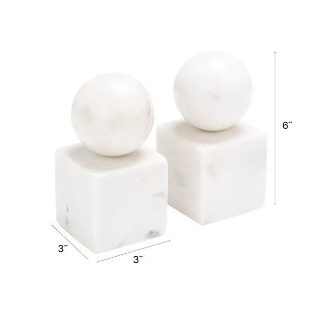 Alt view image 2 of 7 - 2-Piece Marble Geometric Bookends, White