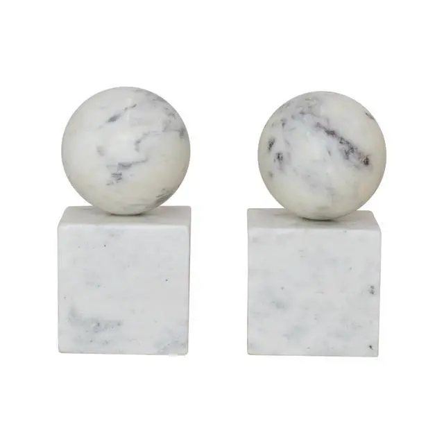 Alt view image 6 of 7 - 2-Piece Marble Geometric Bookends, White