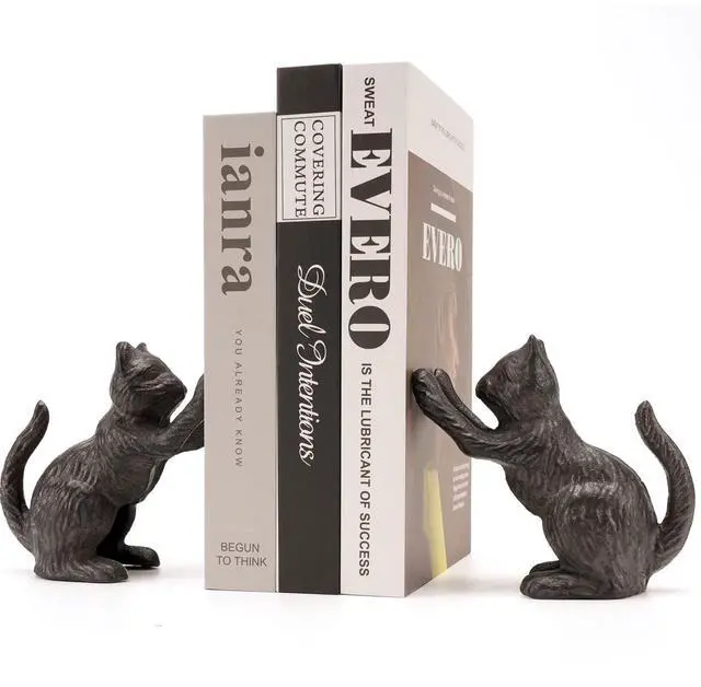 Main image of Cat Decorative Bookends, Unique Book Ends to Hold Books Heavy Duty for Office Desk, Vintage Antique Black Home Decor, Shelf Decoration, Modern Living Room Decor
