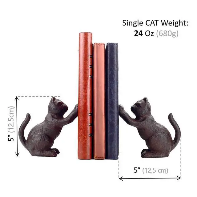 Alt view image 2 of 6 - Cat Decorative Bookends, Unique Book Ends to Hold Books Heavy Duty for Office Desk, Vintage Antique Black Home Decor, Shelf Decoration, Modern Living Room Decor