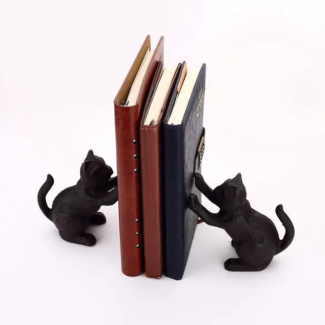 Alt view image 3 of 6 - Cat Decorative Bookends, Unique Book Ends to Hold Books Heavy Duty for Office Desk, Vintage Antique Black Home Decor, Shelf Decoration, Modern Living Room Decor