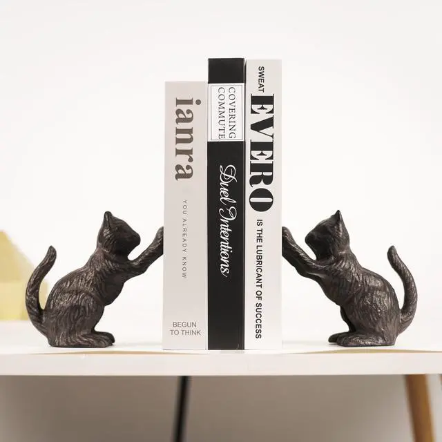 Alt view image 5 of 6 - Cat Decorative Bookends, Unique Book Ends to Hold Books Heavy Duty for Office Desk, Vintage Antique Black Home Decor, Shelf Decoration, Modern Living Room Decor
