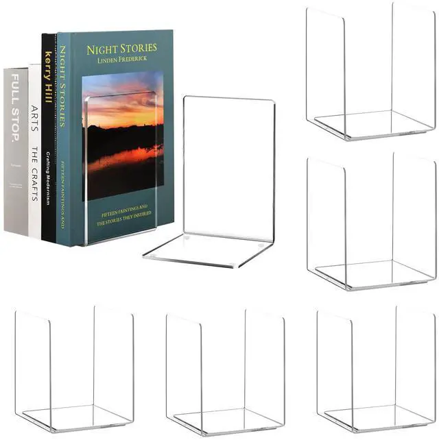 Main image of 6 Pair Acrylic Book Ends, Clear Bookends for Shelves | Clear Acrylic Bookends for Heavy Books. Transparent Book Holder for Library, Home and Office.