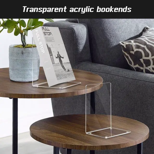 Alt view image 3 of 7 - 6 Pair Acrylic Book Ends, Clear Bookends for Shelves | Clear Acrylic Bookends for Heavy Books. Transparent Book Holder for Library, Home and Office.