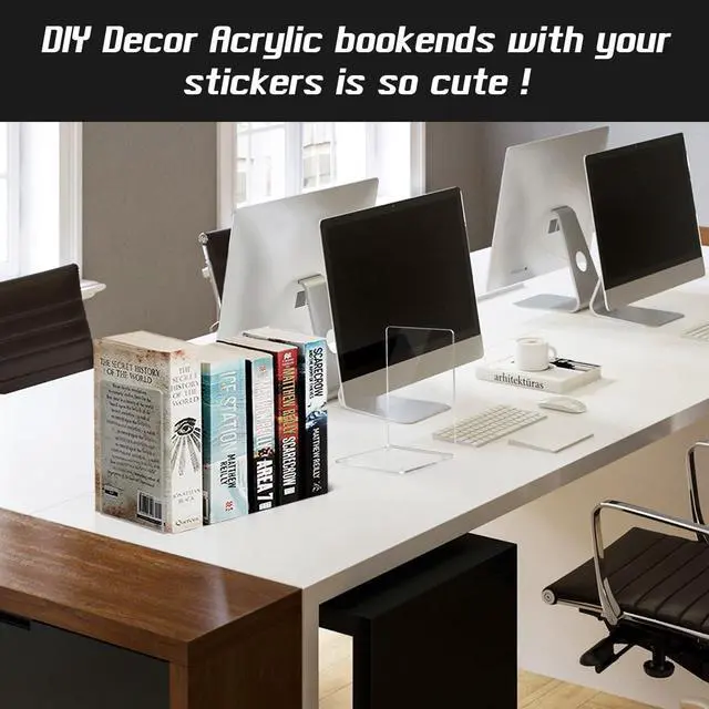 Alt view image 6 of 7 - 6 Pair Acrylic Book Ends, Clear Bookends for Shelves | Clear Acrylic Bookends for Heavy Books. Transparent Book Holder for Library, Home and Office.