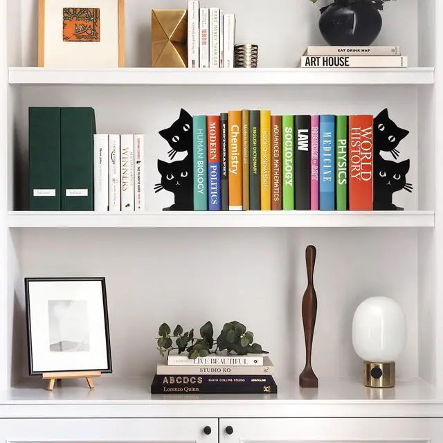 Alt view image 4 of 7 - Peeping Cat Bookends for Shelves Decorative, Metal Book Ends for Heavy Books Book Stopper for Office Home Cute Desk Bookshelf Decor Cat Lover Gifts for Women (Black)