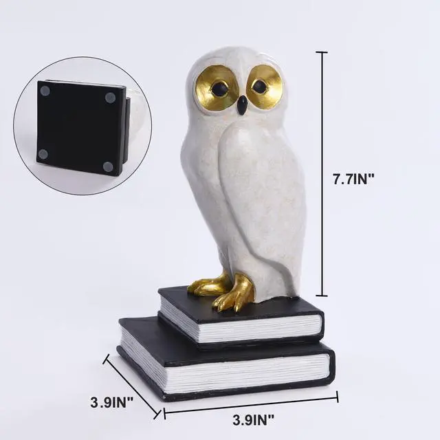 Alt view image 2 of 7 - Book Ends for Shelves, Owl Decorative Bookends Bronze Bird Book Stopper Unique Kids Book Holders with Anti-Slip Base Luxurious Bookends for Kids Rooms Office Home Decor(White)