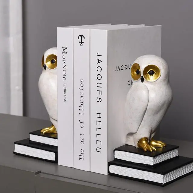 Alt view image 3 of 7 - Book Ends for Shelves, Owl Decorative Bookends Bronze Bird Book Stopper Unique Kids Book Holders with Anti-Slip Base Luxurious Bookends for Kids Rooms Office Home Decor(White)