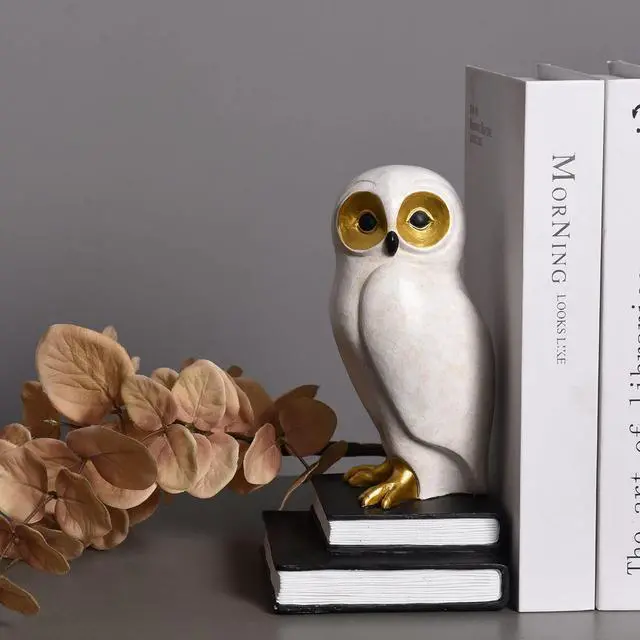 Alt view image 7 of 7 - Book Ends for Shelves, Owl Decorative Bookends Bronze Bird Book Stopper Unique Kids Book Holders with Anti-Slip Base Luxurious Bookends for Kids Rooms Office Home Decor(White)