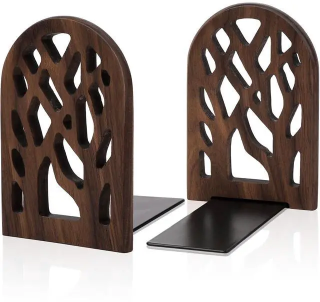 Main image of 2 Pieces Wood Tree Book Ends for Shelves Non-Skid Heavy Bookends | Large Heavy Duty Bookend, Book Holders for Heavy Books, Decorative Book Stopper, to Hold Books Firmly on Bookshelf
