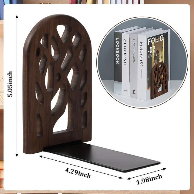 Alt view image 2 of 7 - 2 Pieces Wood Tree Book Ends for Shelves Non-Skid Heavy Bookends | Large Heavy Duty Bookend, Book Holders for Heavy Books, Decorative Book Stopper, to Hold Books Firmly on Bookshelf
