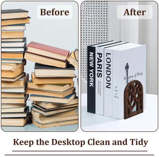 Alt view image 7 of 7 - 2 Pieces Wood Tree Book Ends for Shelves Non-Skid Heavy Bookends | Large Heavy Duty Bookend, Book Holders for Heavy Books, Decorative Book Stopper, to Hold Books Firmly on Bookshelf