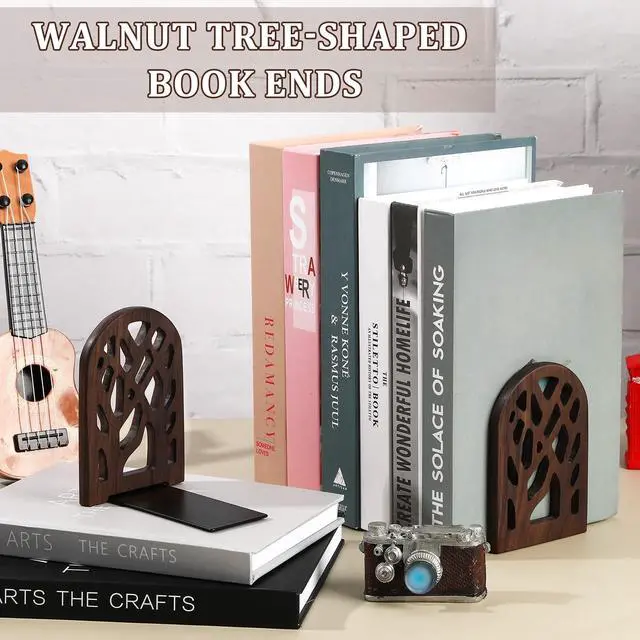 Alt view image 6 of 7 - 2 Pieces Wood Tree Book Ends for Shelves Non-Skid Heavy Bookends | Large Heavy Duty Bookend, Book Holders for Heavy Books, Decorative Book Stopper, to Hold Books Firmly on Bookshelf