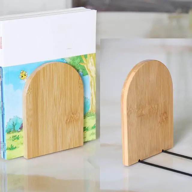 Alt view image 4 of 7 - 2 Pcs Natural Bamboo Bookend Large Capacity Office Book Ends Anti Slip Book Stand Holder Bookshelf Ends for Home Office Library School Study Decoration