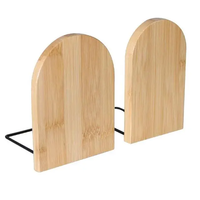 Alt view image 7 of 7 - 2 Pcs Natural Bamboo Bookend Large Capacity Office Book Ends Anti Slip Book Stand Holder Bookshelf Ends for Home Office Library School Study Decoration