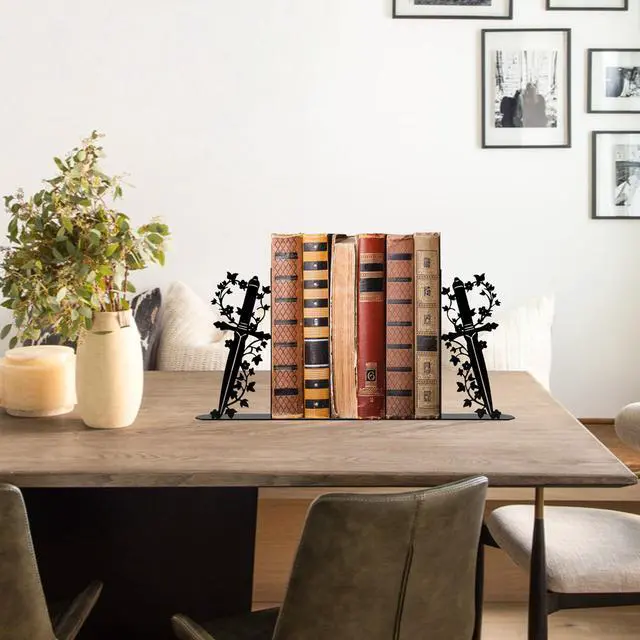 Alt view image 3 of 7 - Fantasy Bookends, Unique Dagger Themed Metal Book Ends for Shelves | Gothic Decorative Dagger Book Ends for Home Office Decor, Ideal Book Holder Gift for Book Lovers
