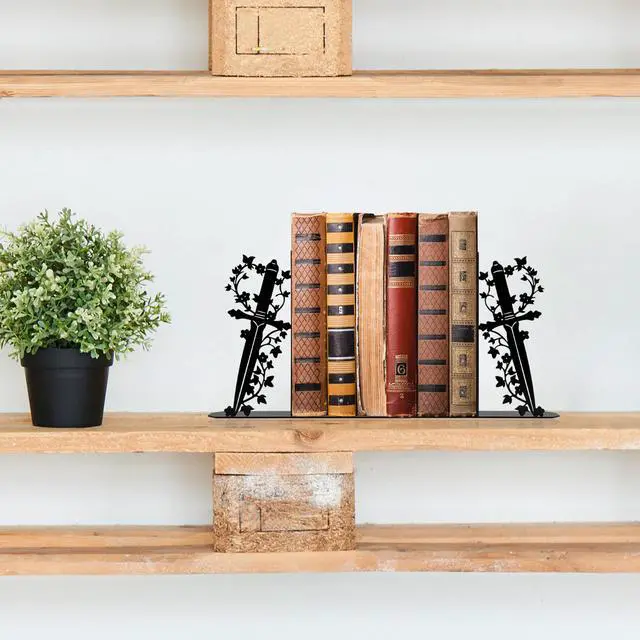 Alt view image 5 of 7 - Fantasy Bookends, Unique Dagger Themed Metal Book Ends for Shelves | Gothic Decorative Dagger Book Ends for Home Office Decor, Ideal Book Holder Gift for Book Lovers