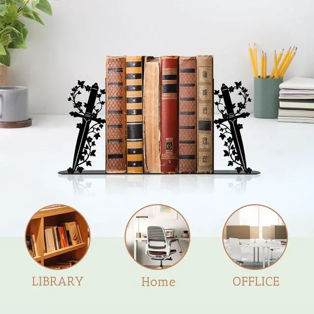 Alt view image 7 of 7 - Fantasy Bookends, Unique Dagger Themed Metal Book Ends for Shelves | Gothic Decorative Dagger Book Ends for Home Office Decor, Ideal Book Holder Gift for Book Lovers