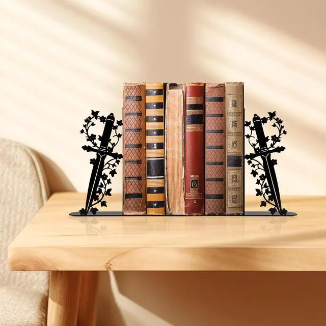 Alt view image 6 of 7 - Fantasy Bookends, Unique Dagger Themed Metal Book Ends for Shelves | Gothic Decorative Dagger Book Ends for Home Office Decor, Ideal Book Holder Gift for Book Lovers