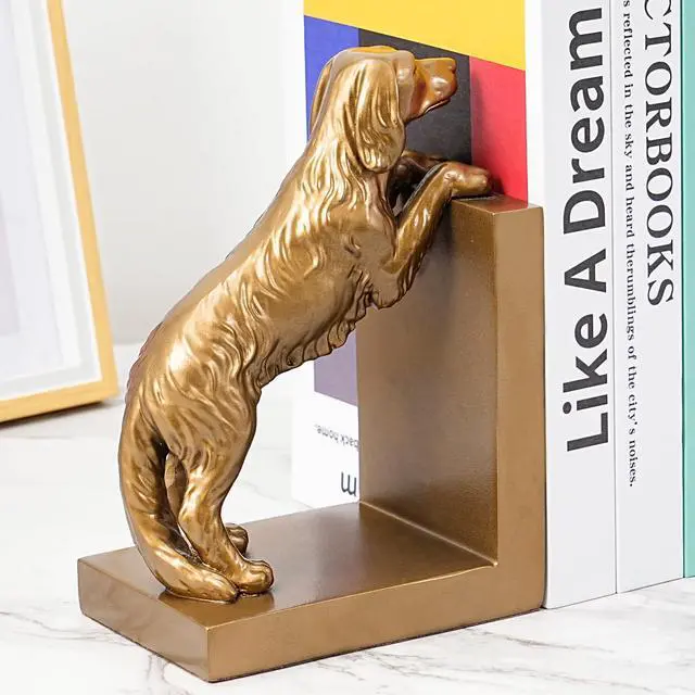 Alt view image 3 of 7 - Dog Bookends, Book Ends for Shelves to Hold Books Heavy Duty, Creative Resin Book Holders for Kitchen Desk Home Office