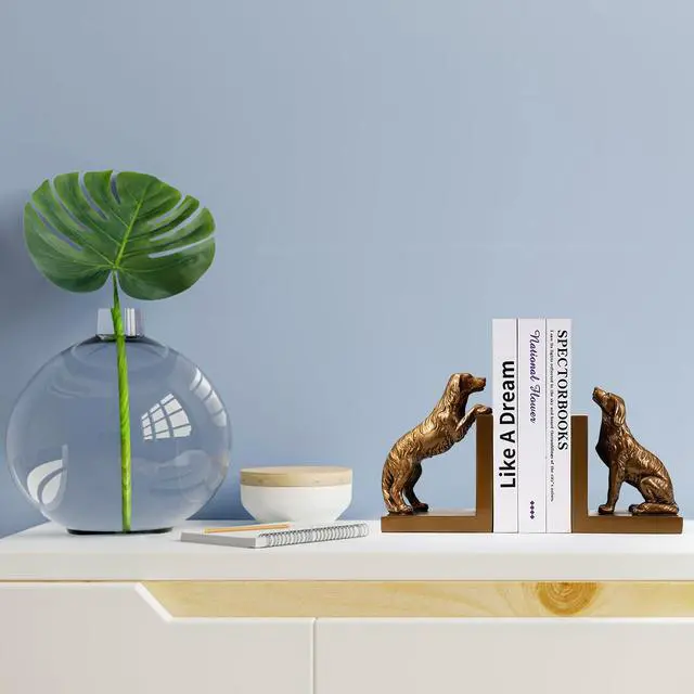 Alt view image 7 of 7 - Dog Bookends, Book Ends for Shelves to Hold Books Heavy Duty, Creative Resin Book Holders for Kitchen Desk Home Office
