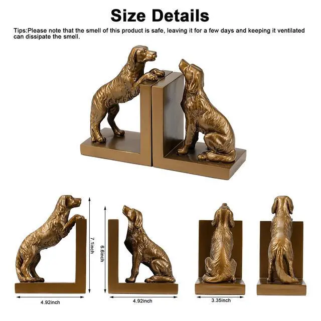 Alt view image 5 of 7 - Dog Bookends, Book Ends for Shelves to Hold Books Heavy Duty, Creative Resin Book Holders for Kitchen Desk Home Office
