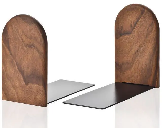 Main image of Book Ends, Sturdy Wooden Bookends for Shelves - Heavy Duty Non-Slip Book Organizers, Decorative Bookend Holders for Home Office, Library, Black Walnut Universal Economy Bookend, Small, Brown