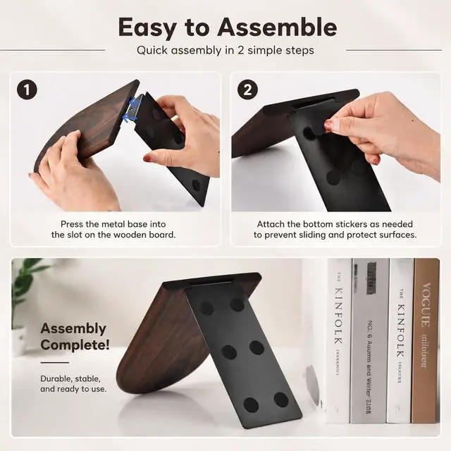 Alt view image 5 of 7 - Book Ends, Sturdy Wooden Bookends for Shelves - Heavy Duty Non-Slip Book Organizers, Decorative Bookend Holders for Home Office, Library, Black Walnut Universal Economy Bookend, Small, Brown