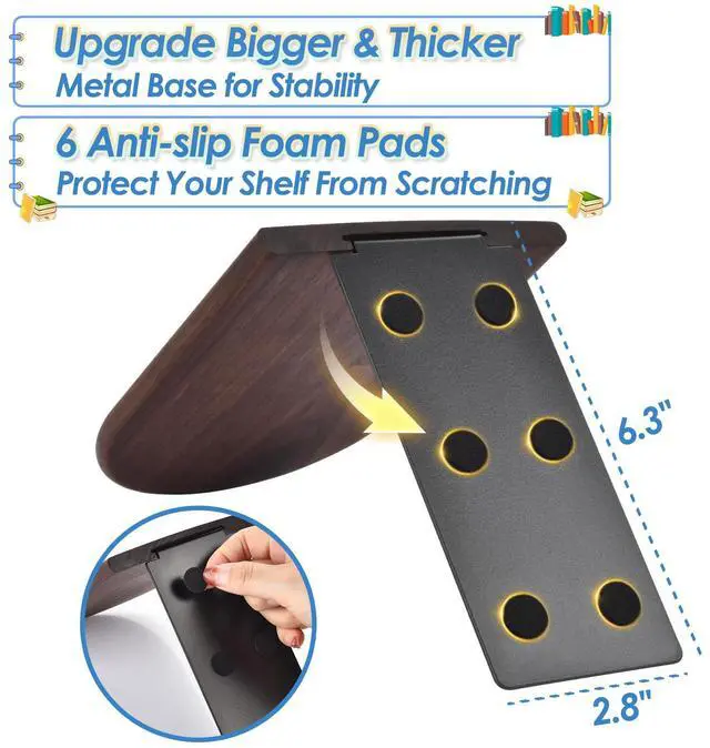 Alt view image 6 of 7 - Book Ends, Sturdy Wooden Bookends for Shelves - Heavy Duty Non-Slip Book Organizers, Decorative Bookend Holders for Home Office, Library, Black Walnut Universal Economy Bookend, Small, Brown