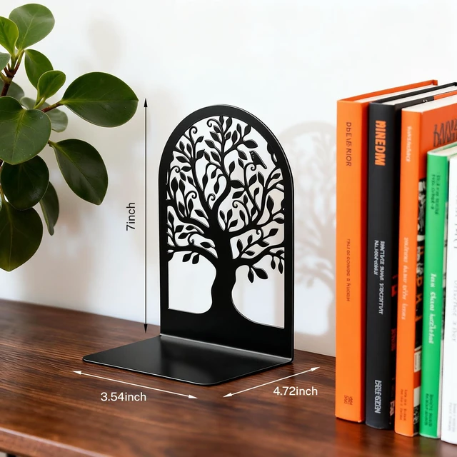 Alt view image 3 of 7 - 7 Pair Book Ends, Metal Bookends for Shelves, Decorative Bookends | Decorative Book Holder for Shelf, Tree Stopper for Heavy Books, Black Book Ends for Home Office, 6.5 X 4.7 X 3.5 Inch